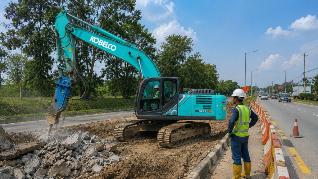 20-ton excavator fitted with a hydraulic rock breaker in Johor Bahru