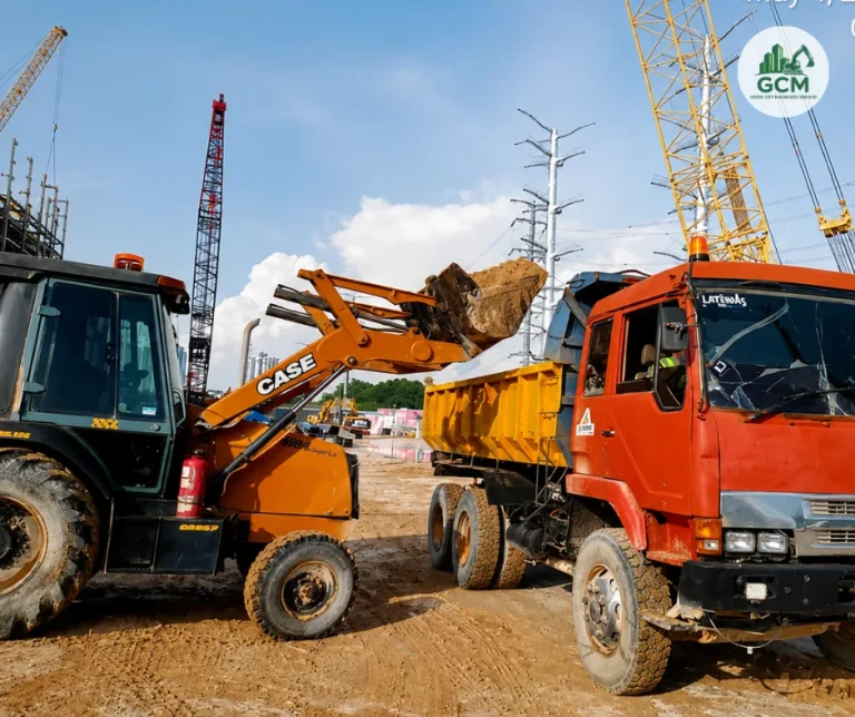 Projects Backhoe loading excavated soil into a tipper lorry