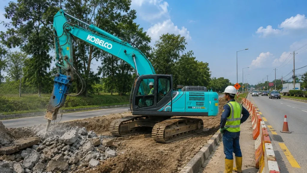 20-ton excavator fitted with a hydraulic rock breaker in Johor Bahru