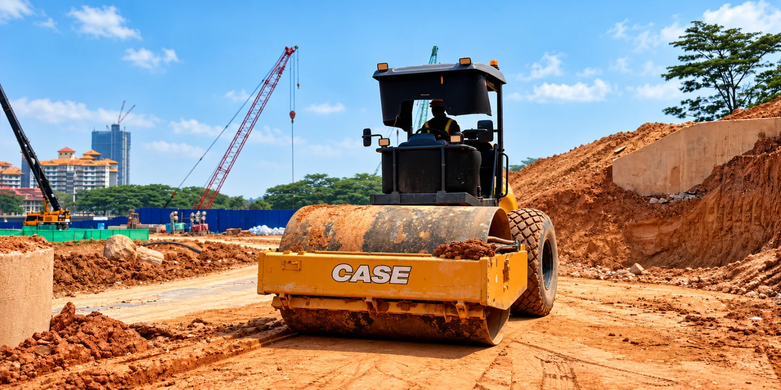 Roller Compactor Rental Johor Bahru Our single drum vibratory roller on a Johor earthwork site